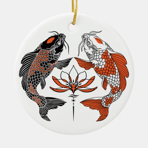 Life is about balance Two koi and water lily Ceramic Ornament