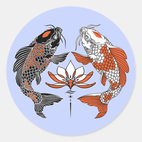 Life is about balance Two koi and water lily Classic Round Sticker