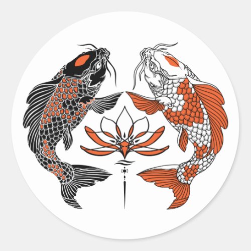 Life is about balance Two koi and water lily Classic Round Sticker