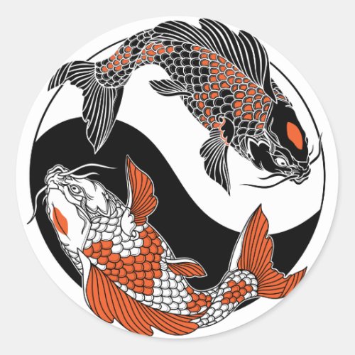 Life is about balance Two koi and yin yang symbol Classic Round Sticker