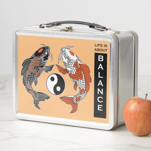 Life is about balance Two koi and yin yang symbol Metal Lunch Box