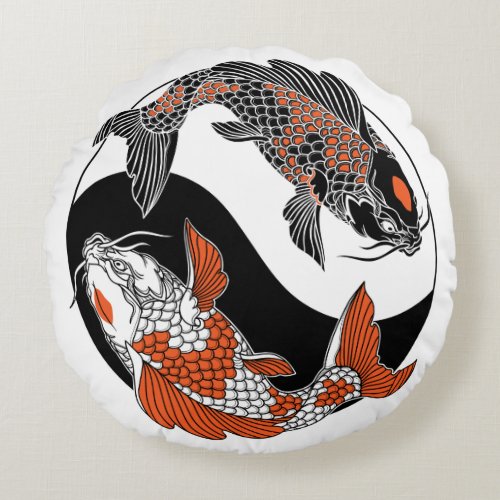 Life is about balance Two koi and yin yang symbol Round Pillow