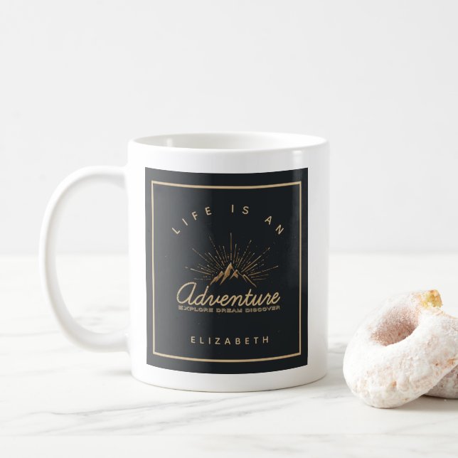 Life is an Adventure Explore Dream Discover Coffee Mug (With Donut)