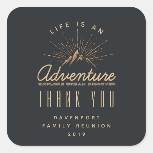 Life is an Adventure Mountain Sunrays Thank You Square Sticker