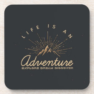 Life is an Adventure Mountain with Golden Sunrays Beverage Coaster