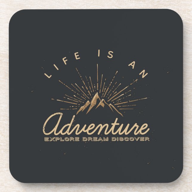 Life is an Adventure Mountain with Golden Sunrays Beverage Coaster (Front)