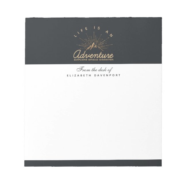 Life is an Adventure Mountain with Golden Sunrays Notepad (Front)