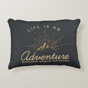 Life is an Adventure Mountain with Sunrays Accent Pillow