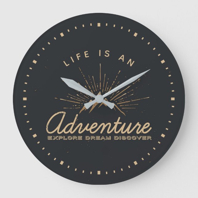 Life is an Adventure Mountain with Sunrays Large Clock (Front)