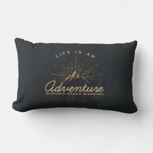 Life is an Adventure Mountain with Sunrays Lumbar Pillow