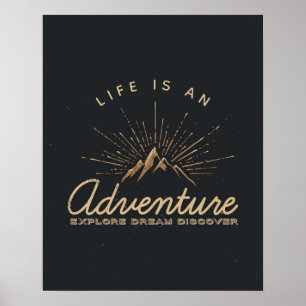 Life is an Adventure Mountain with Sunrays Poster