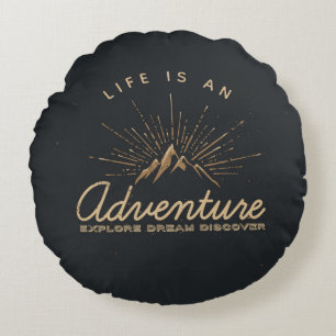 Life is an Adventure Mountain with Sunrays Round Pillow