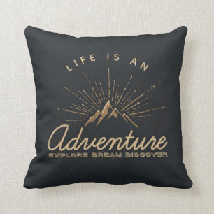 Life is an Adventure Mountain with Sunrays Throw Pillow