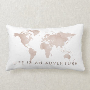 Life is an Adventure Neutral Tan World Map Lumbar Pillow