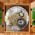Life Is An Adventure (no case) Personalize Vintage Dart Board<br><div class="desc">This inspiring topographic map in earthy tones with an heirloom compass beckons you to gather around with friends and family and have a great time! It can be personalized both on the Top and Bottom phrases if you'd like to change it... Or keep the top and just personalize the bottom....</div>