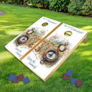 Life Is An Adventure Vintage Compass Cornhole Set