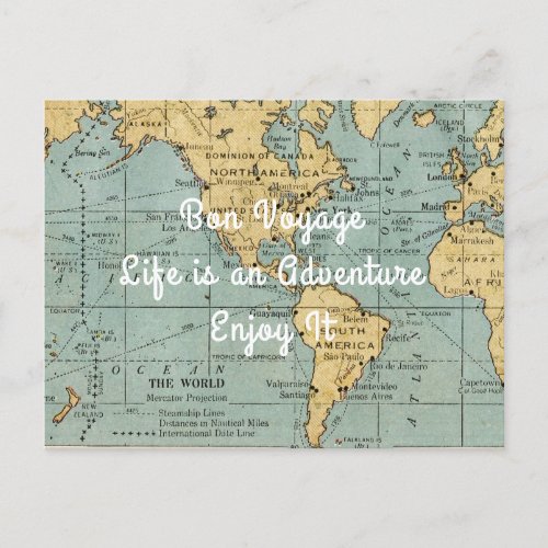 Life is an Adventure Vintage Map  Post Card