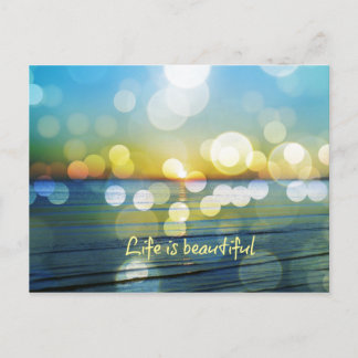 Life is Beautiful Beach Sunrise with Bokeh Lights Postcard