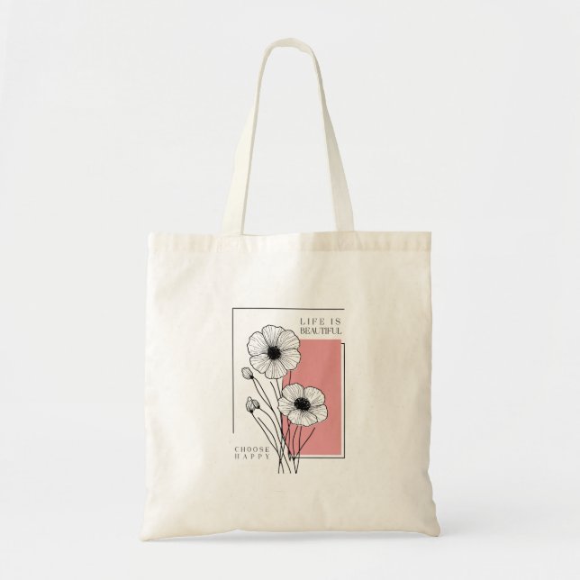 life is beautiful , floral art Acrylic Wall Art Tote Bag (Front)