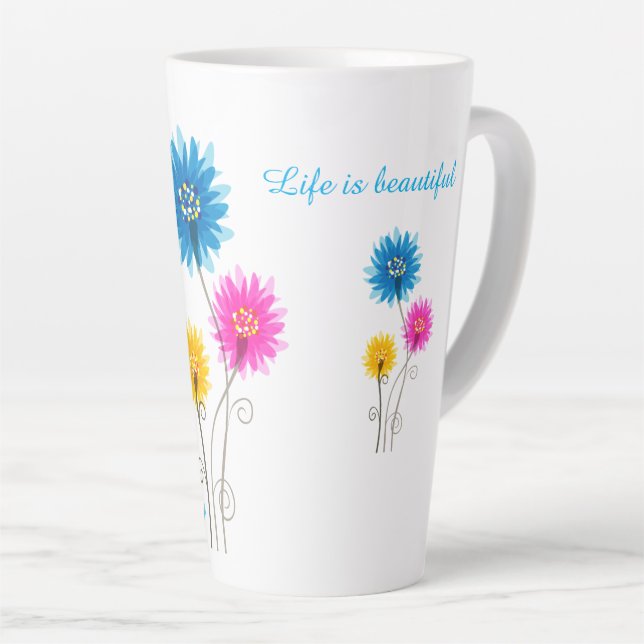 Life is beautiful have a blessed day flower latte mug (Right Angle)