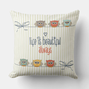 Life is Beautiful Little Owls Throw Pillow