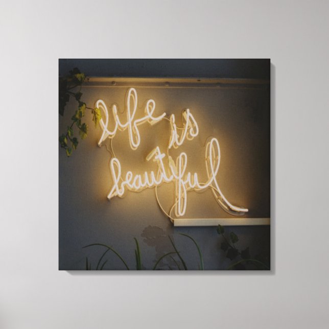 Life is Beautiful Neon Lights Canvas Print (Front)