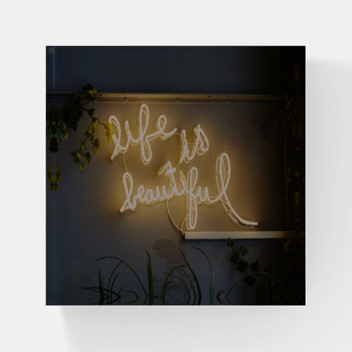 Life is Beautiful Neon Lights Paperweight