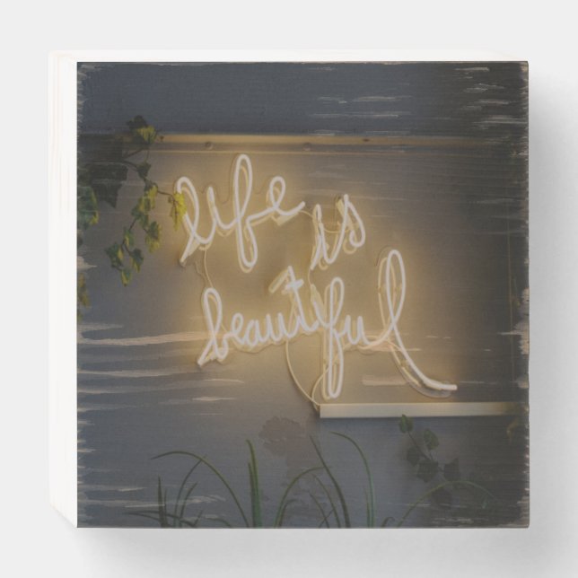 Life is Beautiful Neon Lights Wooden Box Sign (Front Horizontal)