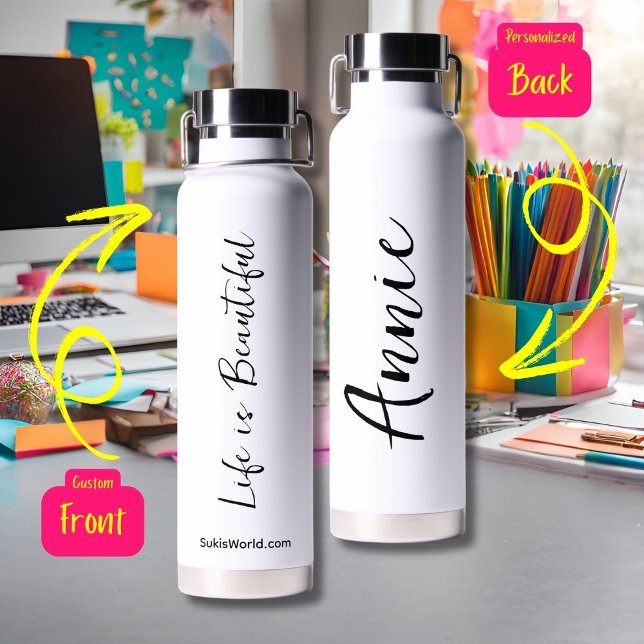 Life is Beautiful Personalized Business Blog Brand Water Bottle (Creator Uploaded)