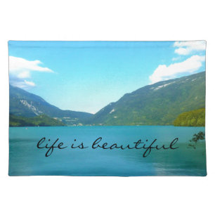 Life is Beautiful Quote with Lake Cloth Placemat