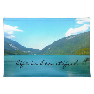 Life is Beautiful Quote with Lake Cloth Placemat