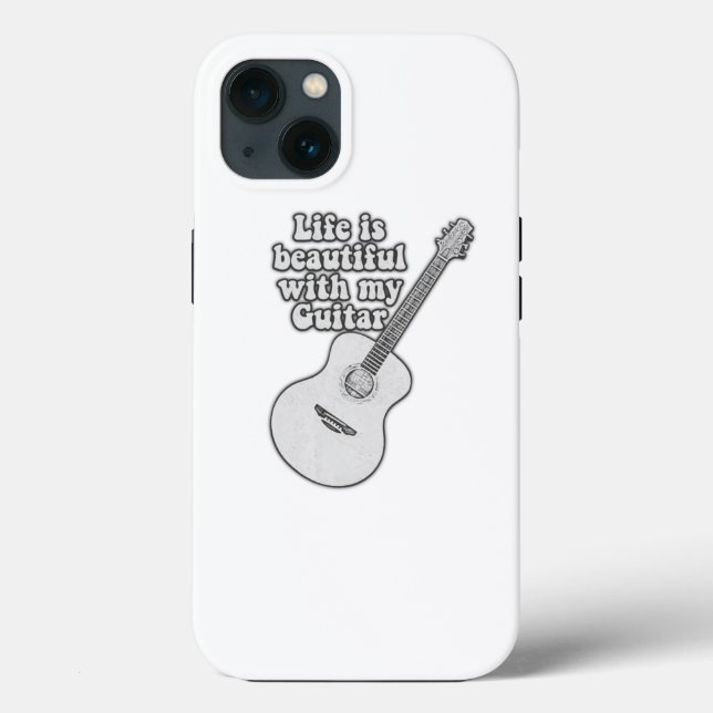 Life is beautiful with my guitar. black and white Case-Mate iPhone case (Back)