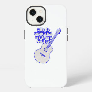 Life is beautiful with my guitar. vintage blue iPhone 13 case