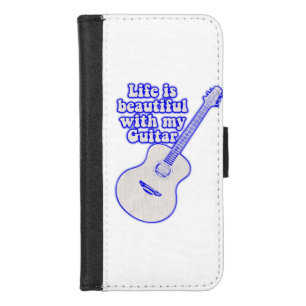 Life is beautiful with my guitar. vintage blue iPhone 8/7 wallet case