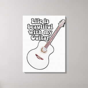 Life is beautiful with my guitar. vintage colorful canvas print