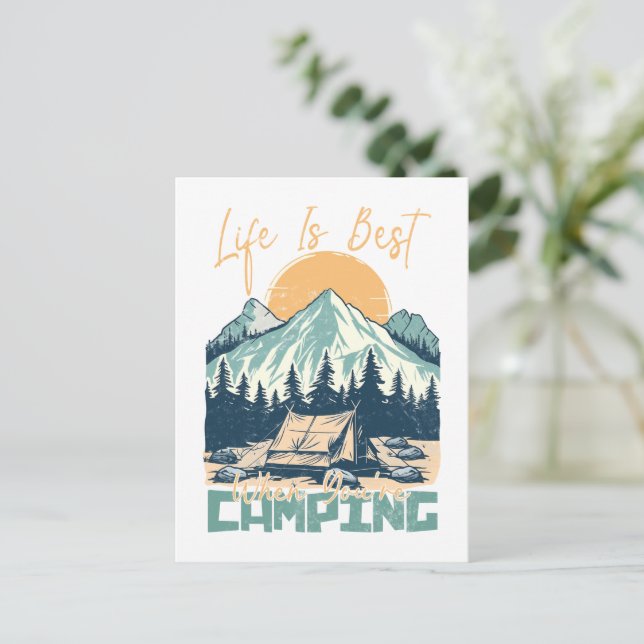 Life Is Best When You're Camping- Nature Adventure Postcard (Standing Front)