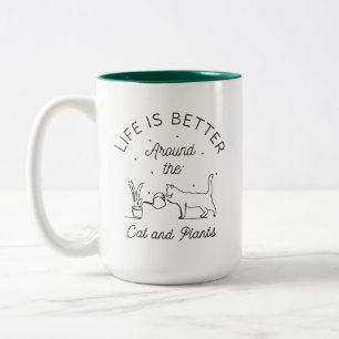 Life is Better Around The Cat and Plants Two-Tone Coffee Mug