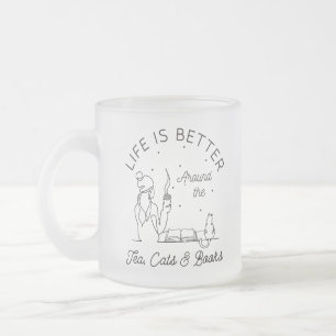 Life is Better Around The Tea Cats and Books Frosted Glass Coffee Mug