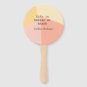 Life is better at beach yellow orange boho rustic hand fan