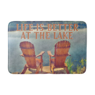 Life Is Better At Lake Watercolor Painting Bathroom Mat
