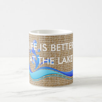 Life Is Better At Lake (white) Burlap Coffee Mug
