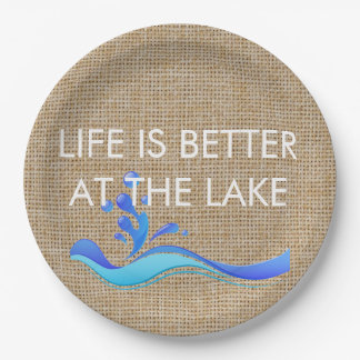 Life Is Better At Lake (white) Burlap Paper Plates