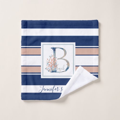 Life is Better at the Beach blue pink watercolor Wash Cloth