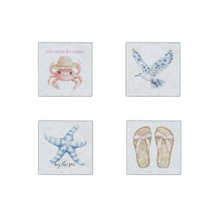Life is better at the beach crab bird starfish stone magnet