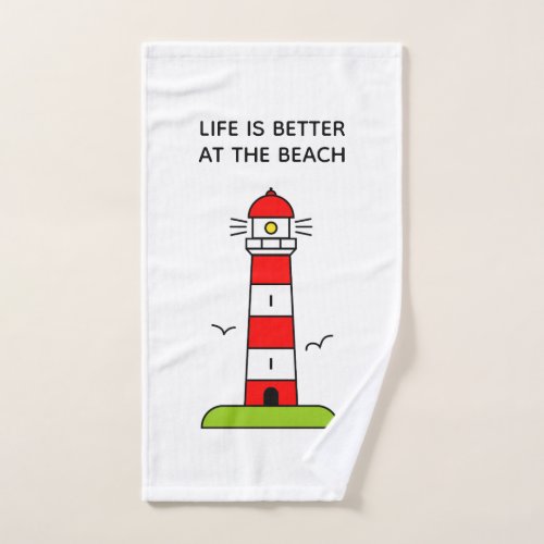 Life is better at the beach cute lighthouse print hand towel 