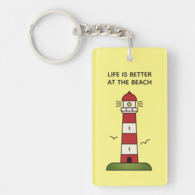 Life is better at the beach cute lighthouse tower keychain (Front)