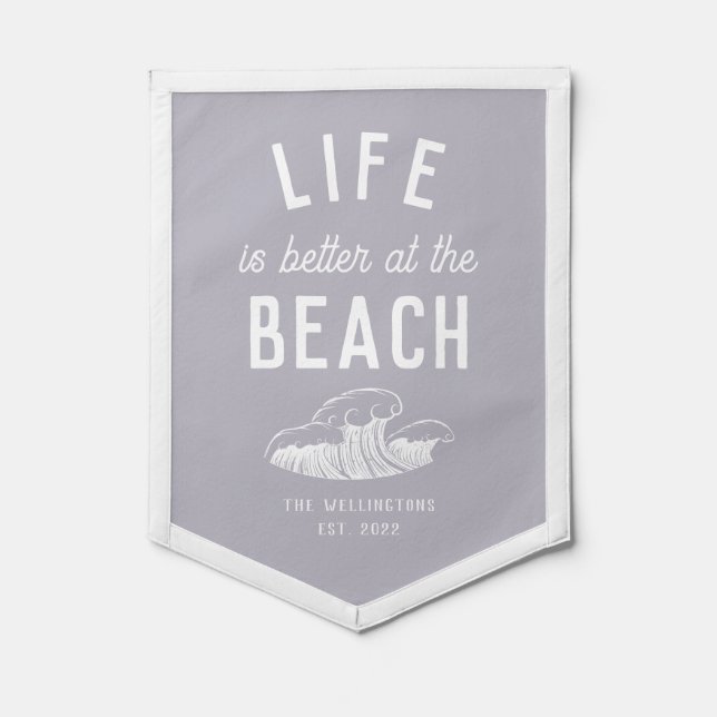 Life is better at the Beach Ocean Wave Purple Pennant (Front)