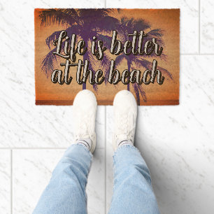 Life is better at the beach palm tree coconut coir fiber doormat