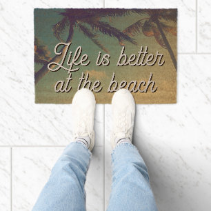 Life is better at the beach palm tree coconut coir fiber doormat