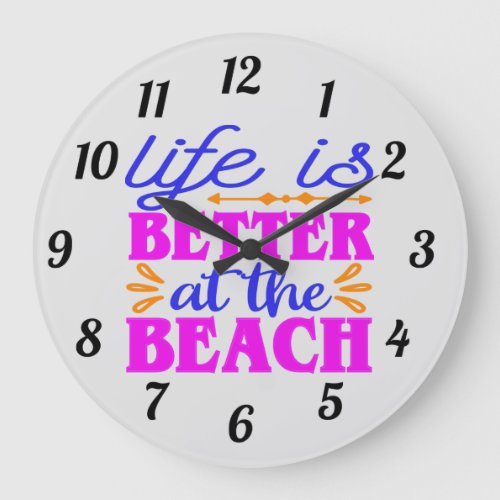 Life is Better At The Beach Pink Blue Yellow Large Clock